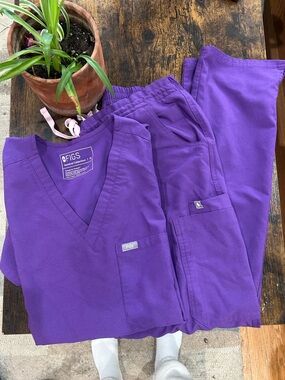 Figs Purple Medical Scrub Top and Pants Set